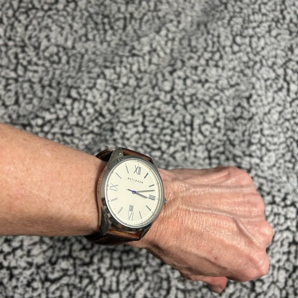 Silpada watch. Large silver round face with brown leather band. - Picture 3 of 3